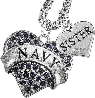 Navy Sister Blue Crystal Necklace Heart Necklace, Hypoallergenic, Will NOT Irritate Anyone with Sensitive Skin. Safe- Nickel, Lead and Cadmium Free