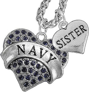 Navy Sister Blue Crystal Necklace Heart Necklace, Hypoallergenic, Will NOT Irritate Anyone with Sensitive Skin. Safe- Nickel, Lead and Cadmium Free