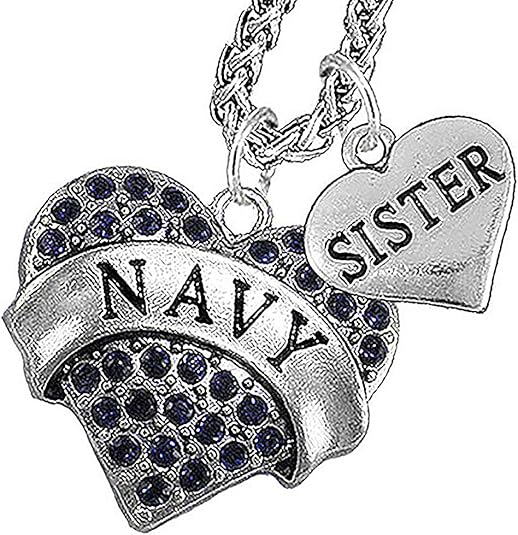 Navy Sister Blue Crystal Necklace Heart Necklace, Hypoallergenic, Will NOT Irritate Anyone with Sensitive Skin. Safe- Nickel, Lead and Cadmium Free
