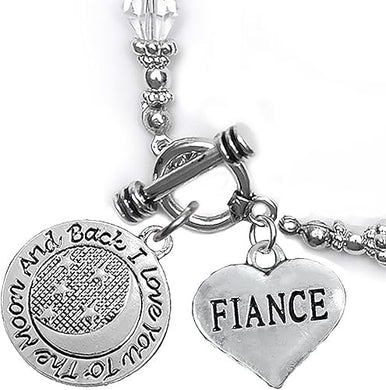 Fiancé I Love You To The Moon And Back Clear Crystal Charm Bracelet, Hypoallergenic, Safe, Nickel, Lead & Cadmium Free.