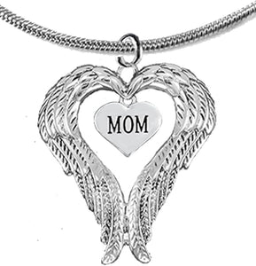 Guardian Angel, Heart (Love) Shaped Wings for Mom Necklace, Adjustable, Hypoallergenic, Safe-Nickel, Lead, Free