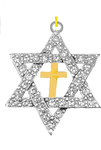 Messianic Genuine Austrian Crystal Star Of David, In Center 14KT Goldtone Finish Cross, Hypoallergenic-Safe, No Nickel, Lead, Or Cadmium In The Metal. Comes With Jump Ring Attached. Charm Size 7/8 X 7/8 Inch.