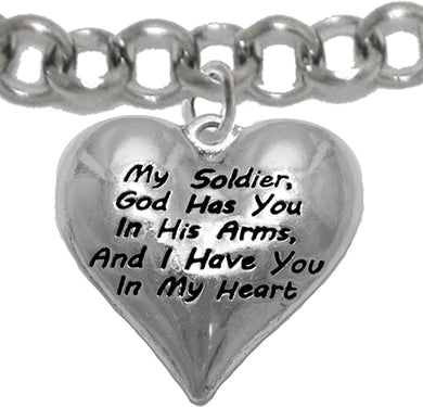 Army, God Has You in His Arms and I Have You in My Heart, Bracelet, Hypoallergenic Safe, No Nickel, Lead, Or Poisonous Cadmium in Bracelet