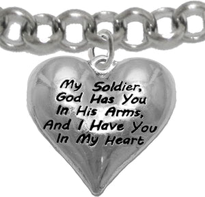 Army, God Has You in His Arms and I Have You in My Heart, Bracelet, Hypoallergenic Safe, No Nickel, Lead, Or Poisonous Cadmium in Bracelet