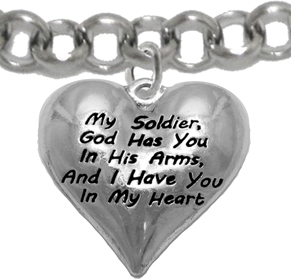 Army, God Has You in His Arms and I Have You in My Heart, Bracelet, Hypoallergenic Safe, No Nickel, Lead, Or Poisonous Cadmium in Bracelet