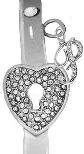 It Really Locks!, The Key To My Heart, "Initial P", Cuff Crystal Bracelet, Hypoallergenic, Safe-Nickel, Lead, Free