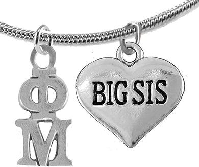 Phi Mu Big Sister, Hypoallergenic Safe Adjustable Fits Anyone Licensed Sorority Jewelry Manufacturer
