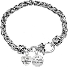 Mom, "My Mom, My Joy, My Sunshine, My Heart" Genuine Crystal Mom Heart, Bracelet, Hypoallergenic, Safe-Nickel, Lead, Free