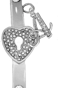 It Really Locks!, The Key To My Heart, "Initial A", Cuff Crystal Bracelet, Hypoallergenic, Safe-Nickel, Lead, Free