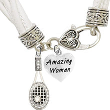 Tennis, Genuine Crystal, Amazing Woman Heart, Hypoallergenic White Leather Bracelet, Safe-Nickel, Lead, and Cadmium Free!