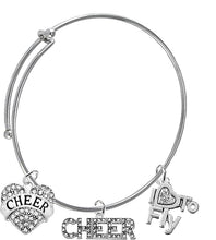 Cheer Crystal Heart, Crystal Cheer, Crystal I Love to Fly, Adjustable Miracle Wire Cheerleader Bracelet, Hypoallergenic, Nickel, Lead, and Cadmium Free