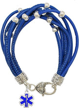 EMT Symbol, On A Blue Leather Hypoallergenic Bracelet, Nickel, Lead, And Poisonous Cadmium Free