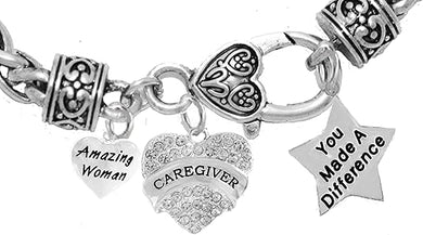 Caregiver, Nurse, RN, LPN, You Made A Difference, Amazing Women Wheat Chain Bracelet, Hypoallergenic, Safe-Nickel, Lead, Free