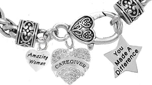 Caregiver, Nurse, RN, LPN, You Made A Difference, Amazing Women Wheat Chain Bracelet, Hypoallergenic, Safe-Nickel, Lead, Free
