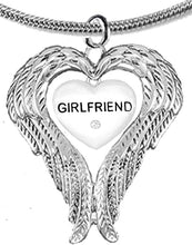 Guardian Angel, Heart (Love) Shaped Wings, Girlfriend Crystal Necklace, Adjustable, Hypoallergenic, Safe-Nickel, Lead, Free