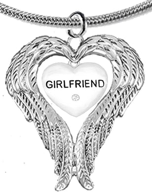 Guardian Angel, Heart (Love) Shaped Wings, Girlfriend Crystal Necklace, Adjustable, Hypoallergenic, Safe-Nickel, Lead, Free