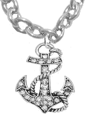 Crystal Anchor Necklace, Sterling Silver Solid .925 Sterling, Not Plated Or Coated, 18 Inch Necklace Chain, Safe-Nickel, Lead, Cadmium Free,