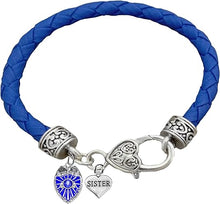 Policeman's Badge. Policeman's Sister Heart, Blue Leather Bracelet, Hypoallergenic, Safe-No Nickel, Lead,or Cadmimum