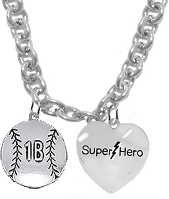 1ST Base, Softball/Baseball, Super Hero, She is/He is, Special, Sterling Silver, Solid .925 Sterling, Not Plated Or Coated,18 Inch Necklace.Charm,Nickel,Lead Free.Fast
