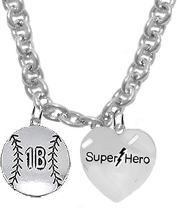 1ST Base, Softball/Baseball, Super Hero, She is/He is, Special, Sterling Silver, Solid .925 Sterling, Not Plated Or Coated,18 Inch Necklace.Charm,Nickel,Lead Free.Fast