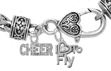 Cheer, I Love to Fly, Hypoallergenic Genuine Crystal Charm Bracelet, Nickel, Lead, and Cadmium Free