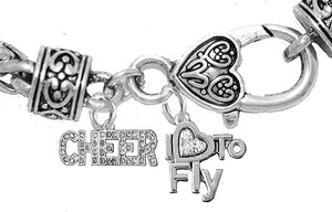 Cheer, I Love to Fly, Hypoallergenic Genuine Crystal Charm Bracelet, Nickel, Lead, and Cadmium Free