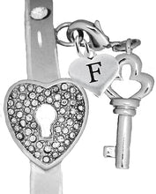 It Really Locks!, The Key To My Heart, "Initial F", Cuff Crystal Bracelet, Hypoallergenic, Safe-Nickel, Lead, Free