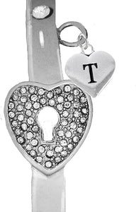 It Really Locks!, The Key To My Heart, "Initial T ", Cuff Crystal Bracelet, Hypoallergenic, Safe-Nickel, Lead, Free