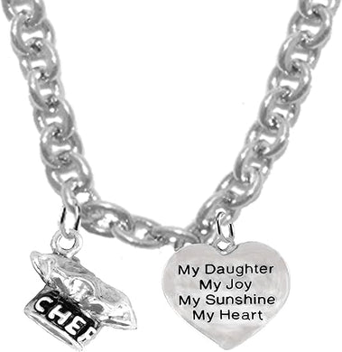 Chef Hat, My Daughter, My Joy, My Sunshine, My Heart, Sterling Silver Solid .925 Sterling, Not Plated Or Coated.18 Inch Necklace.Charm Nickel, Lead, Cadmium Free