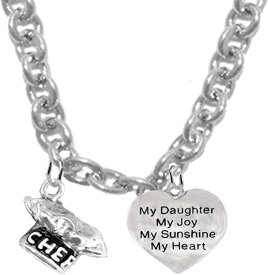 Chef Hat, My Daughter, My Joy, My Sunshine, My Heart, Sterling Silver Solid .925 Sterling, Not Plated Or Coated.18 Inch Necklace.Charm Nickel, Lead, Cadmium Free