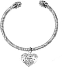 Airline Flight Attendant, Hypoallergenic Genuine Cable with Crystal Ends Charm Bracelet, Nickel, Lead, and Cadmium Free