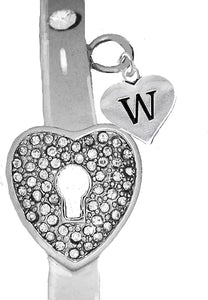 It Really Locks!, The Key To My Heart, "Initial W ", Cuff Crystal Bracelet, Hypoallergenic, Safe-Nickel, Lead, Free