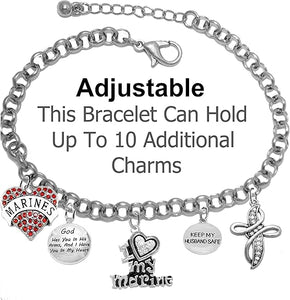 Marine, My Husband, God Has You in His Arms and I Have You in My Heart,Genuine Crystal Cross & Heart, Adjustable, Hypoallergenic Safe, No Nickel, Lead, Or Poisonous Cadmium in Bracelet