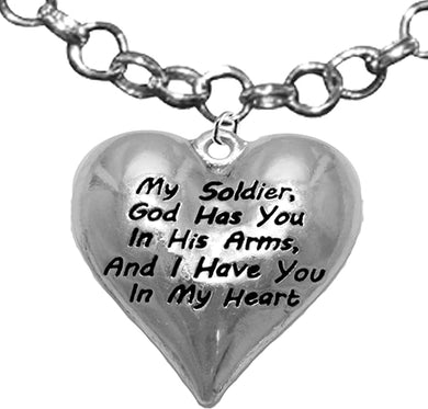 Army, My Soldier, God Has You in His Arms and I Have You in My Heart, Adjustable, Hypoallergenic Safe, No Nickel, Lead, Or Poisonous Cadmium in Necklace