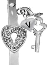 It Really Locks!, The Key To My Heart, "Initial V ", Cuff Crystal Bracelet, Hypoallergenic, Safe-Nickel, Lead, Free