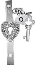 It Really Locks!, The Key To My Heart, "Initial Q ", Cuff Crystal Bracelet, Hypoallergenic, Safe-Nickel, Lead, Free
