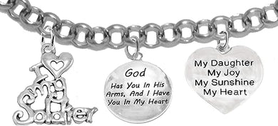 Army Mom, My Daughter, God Has You in His Arms and I Have You in My Heart, My Daughter, My Sunshine, Adjustable, Hypoallergenic Safe, No Nickel, Lead, Or Poisonous Cadmium in Bracelet