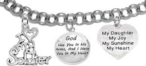 Army Mom, My Daughter, God Has You in His Arms and I Have You in My Heart, My Daughter, My Sunshine, Adjustable, Hypoallergenic Safe, No Nickel, Lead, Or Poisonous Cadmium in Bracelet
