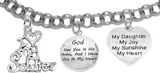 Army Mom, My Daughter, God Has You in His Arms and I Have You in My Heart, My Daughter, My Sunshine, Adjustable, Hypoallergenic Safe, No Nickel, Lead, Or Poisonous Cadmium in Bracelet