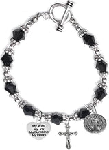 Saint Benedict Protective Charm, My Wife, My Joy, My Sunshine, My Heart, and Prayer, Protect Me from Harm, from Evil, Hypoallergenic Black Crystal Bracelet, Nickel, Lead, Cadmium Free