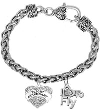 Flight Attendant, I Love to Fly, Hypoallergenic, Genuine Crystal, Wheat Chain Bracelet, Nickel, Lead, and Cadmium Free