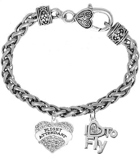 Flight Attendant, I Love to Fly, Hypoallergenic, Genuine Crystal, Wheat Chain Bracelet, Nickel, Lead, and Cadmium Free