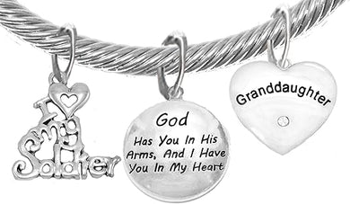 Army Grandma, My Granddaughter, God Has You in His Arms and I Have You in My Heart, Adjustable, Hypoallergenic Safe, No Nickel, Lead, Or Poisonous Cadmium in Bracelet