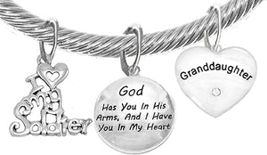 Army Grandma, My Granddaughter, God Has You in His Arms and I Have You in My Heart, Adjustable, Hypoallergenic Safe, No Nickel, Lead, Or Poisonous Cadmium in Bracelet