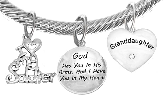 Army Grandma, My Granddaughter, God Has You in His Arms and I Have You in My Heart, Adjustable, Hypoallergenic Safe, No Nickel, Lead, Or Poisonous Cadmium in Bracelet