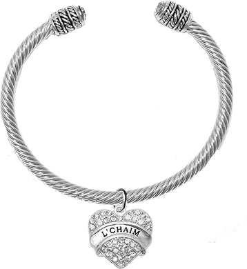 Jewish L'Chiam, To Life Crystal Heart Silvertone Bracelet With Crystal Ends, A Great Gift! Hypoallergenic, Safe-Nickel, Lead, And Cadmium Free