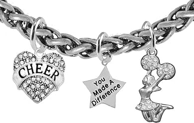 Cheer Heart, You Made A Difference, Jumping Cheerleader, Hypoallergenic Genuine Crystal Charm Bracelet, Nickel, Lead, And Cadmium Free