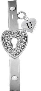 It Really Locks!, The Key To My Heart, "Initial U ", Cuff Crystal Bracelet, Hypoallergenic, Safe-Nickel, Lead, Free