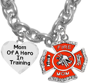Firefighter, Mom Of A Hero In Training, Fire Department Charm, On A Adjustable Cable Chain Necklace, Hypoallergenic Safe-Nickel, Lead And Cadmium Free