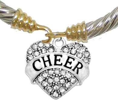 Cheer Crystal Heart, Two Tone, Golld/Silver Cheerleader Bracelet, Hypoallergenic, Nickel, Lead, and Cadmium Free